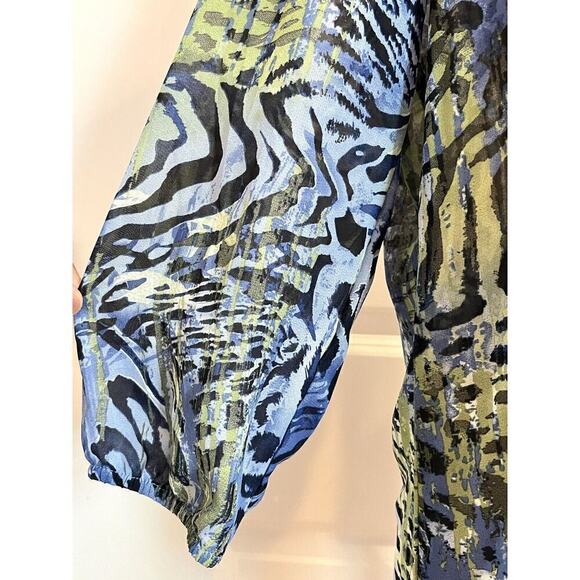 Roz & Ali Animal Print Blouse Top Front Knot Button Up Blue Size L New - Picture 7 of 12